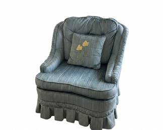 Vintage Upholstered Accent Chair with Floral Needlepoint Pillow