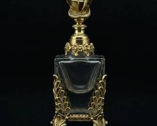 Vintage Regency Vanity Rose Motif Ormolu Style Gold Glass Ornate Perfume Bottle