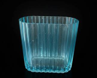 Blue Ribbed Glass Votive Candle Holder