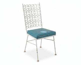 Arthur Umanoff Granada Wrought Iron Patio Set with Glass Top Table and Four Chairs
