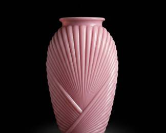 Anchor Hocking Pink Art Deco Ribbed Glass Vase