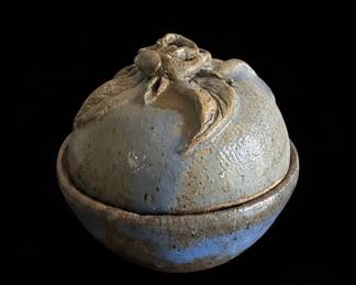 Handmade Ceramic Covered Dish with Floral Motif