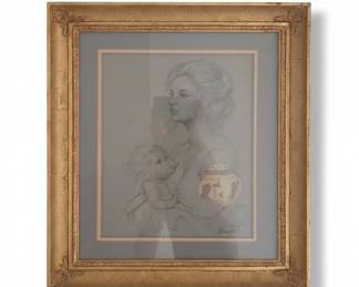Pencil Sketch of Woman and Child by Vincent