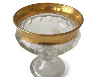 Indiana Glass Kings Crown Thumbprint Compote Dish with Gold Rim second image