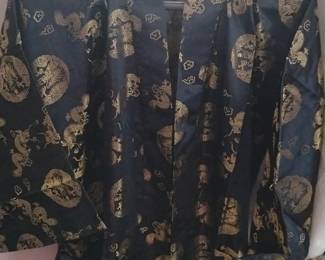 Vintage Black Satin Dragon Cloud Pattern Smoking Jacket or Robe
