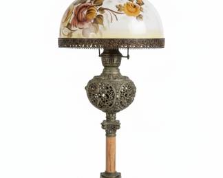 Victorian Gone With The Wind Style HandPainted Floral Oil Lamp Conversion Table Lamp