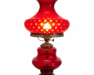 Vintage Ruby Red Glass Oil Lamp second image