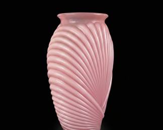 Vintage Pink Art Deco Ribbed Glass Vase