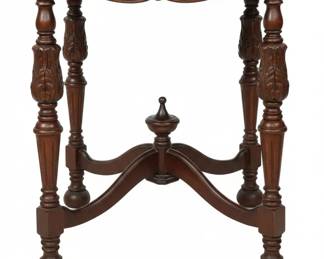 Antique Carved Oak Side Table with Turned Legs and Ball Feet