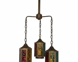 Vintage MultiColored Glass Panel Hanging Chandelier second image