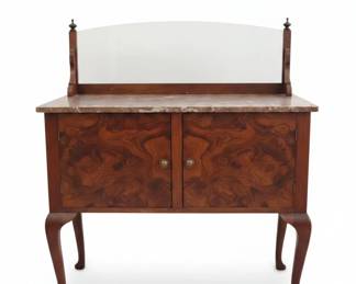 Vintage Marble Top Washstand with Mirrored Backsplash