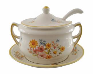 Vintage Sweet Flowers Bake Serve n Store Soup Tureen Set with Ladle and Underplate