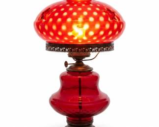 Vintage Ruby Red Glass Oil Lamp fourth image