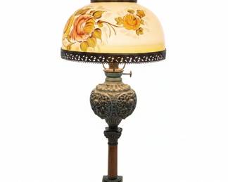 Victorian Gone With The Wind Style HandPainted Floral Oil Lamp Conversion Table Lamp second image