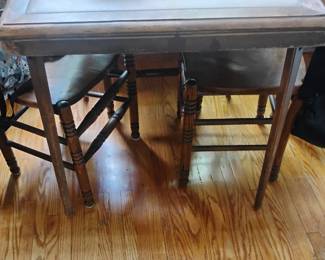 Vintage Ladder Back Oak Dining Chair with Spindle Back and Turned Legs