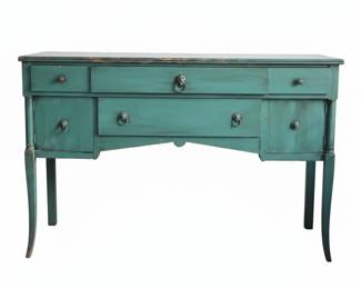 Distressed Teal Sideboard with Lion Ring Pulls