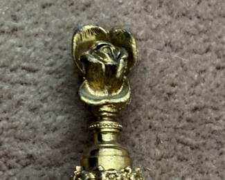 Vintage Regency Vanity Rose Motif Ormolu Style Gold Glass Ornate Perfume Bottle third image