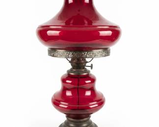 Vintage Ruby Red Glass Oil Lamp