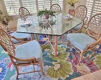 Faux Bois Glass Top Dining Set
