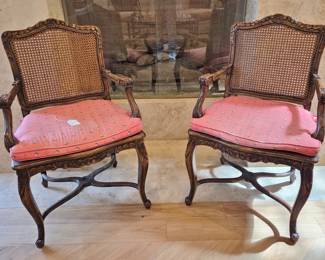 Pair of Louis XV-Style Caned Armchairs