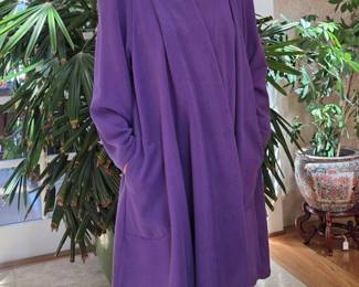 Purple Wool Wrap Coat w/ Floral Shoulders