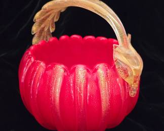 Gold-Fleck Murano Glass Basket