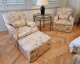 Pair, Armchairs w/ Ottoman