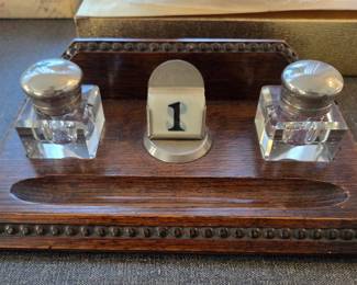 Antique Dark Oak Inkwell