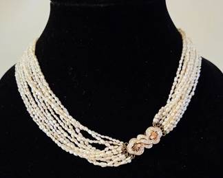Diamond Clasp Pearl Necklace