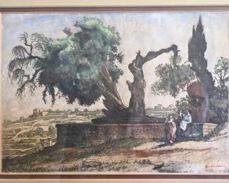 Vintage Hand-Colored Etching, signed