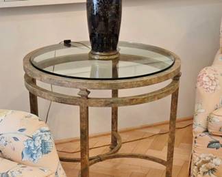 Dennis & Leen Glass-Top Iron Side Table