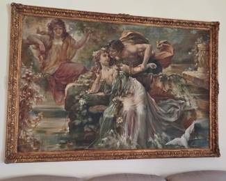 Large Antique Oil-on-Fabric Painting, signed A. Caprio, Buenos Aires, 1918