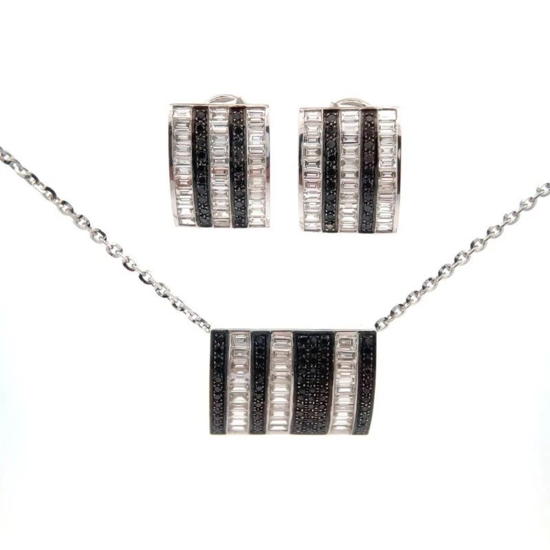 3.68 Carat Natural Fancy Black & Natural Diamond Pendant & Earrings Set in 18K White Gold