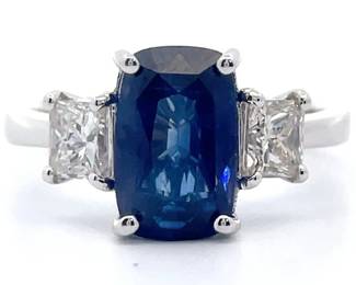 4.26 Carat Natural Sapphire & Natural Diamond Ring in 18K White Gold