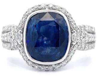 6.08 Carat Natural Sri Lanka (Ceylon) Sapphire & Natural Diamond Ring in Platinum w/ GIA Report