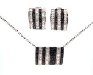 3.68 Carat Natural Fancy Black & Natural Diamond Pendant & Earrings Set in 18K White Gold