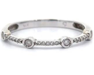 Natural Diamond Station Bezel Stacking Estate Ring in 14k White Gold