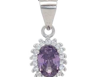 Oval Natural Amethyst & Pave Halo Cluster Estate Pendant