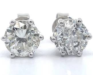 1.97 Carat Natural Diamond Stud Earrings in 14K White Gold