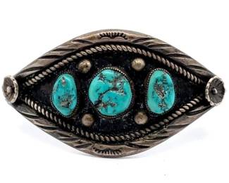 Three-Stone Natural Turquoise Navajo Inspired Bangle Bracelet