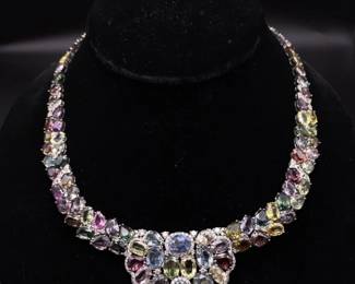 Walter Gruen 115.33 Carat RARE UNHEATED Natural Sapphire & Natural Diamond Necklace in Platinum
