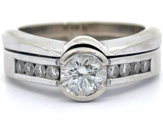 .83 Carat Round Natural Diamond Channel Wedding Bridal Estate Ring in 14k White Gold w/ Report