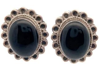 Vintage Onyx Oval Cabochon Stud Earrings