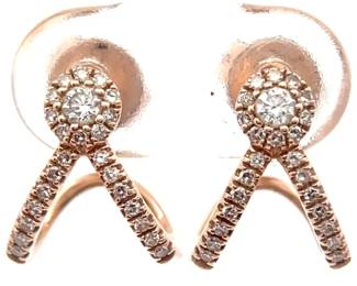 Natural Diamond Orbital Chevron Curved Quarter Hoop Estate Earrings in 14k Rose Gold