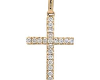 Brand New! 1/4 Carat Natural Diamond Cross Pendant Necklace in 14k Yellow Gold