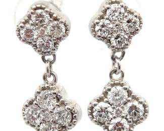 Vintage Style Milgrain 1.00 Carat Diamond Flower Cluster Dangle Drop Earrings