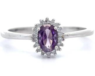 Oval Amethyst Halo Cluster Estate Ring