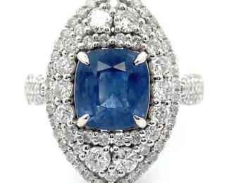4.33 Carat Natural Sri Lanka Sapphire & Natural Diamond Ring in Platinum