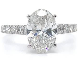 New! 3.00 Carat Diamond Oval Cathedral Fancy Gallery Ring in 14k White Gold