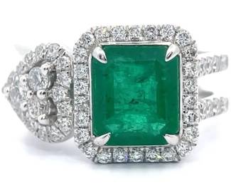 3.63 Carat Natural Emerald & Natural Diamond Ring in Platinum w/ GIA Report